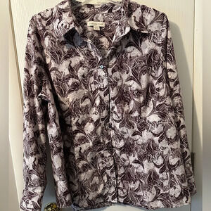 Cold water Creek creek Xl Size 18 Purple And White Print Button down Blouse NWOT